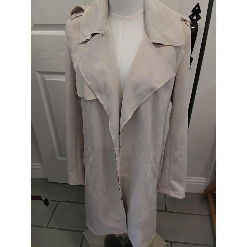 Ookie & Lala Womens Small Blush Pink Faux Suede Open Front Duster Trench Coat‎
